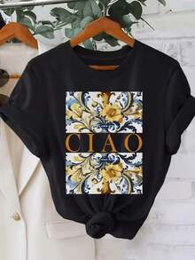 Blusa de manga corta con cuello redondo y estampado floral CIAO para mujer - Suave y transpirable para primavera y verano con motivos florales, lavable a máquina, atuendo casual adecuado para conjuntos de primavera y verano. - Negro - Ver 11