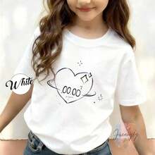 Unisex T-Shirt With "00:00" Heart Print, 100% Cotton, Round Neck, Short Sleeves, Minimalist And Aesthetic Design, Casual And Youthful Style, Ideal For Daily Use, University, Summer And Streetwear, Soft And Breathable, Sweet And Stylish Look - 白色 - 查看 2