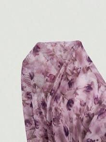 Vestido sin mangas con cuello redondo, fruncido en el pecho y estampado floral vintage para mujer, ideal para el verano - Púrpura polvoriento - Ver 4