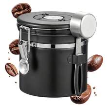 Hộp đựng cà phê bằng thép không gỉ - 1 hộp kín khí có vạch chia ngày tháng và muỗng đong - Dùng cho cà phê xay, hạt cà phê, trà, đường, bột mì, ngũ cốc. - màu đen - Xem 1
