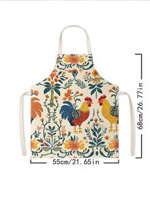 1 pieza, Delantal de poliéster con patrón lindo de gallo y gallina, adecuado para cocinar, hornear y jardinería - se puede usar como atuendo para la cocina y el comedor. - Multicolor - Ver 12