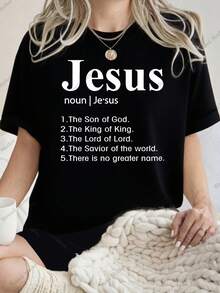 Happy Holidays! This Is A Casual Women's T-Shirt With Religious Phrases Printed On It. Made Of 100% Cotton, It Features Short Sleeves And A Crew Neck, Creating A Relaxed And Comfortable Fit Suitable For Any Season. The Fabric Weight Is 6.35 Oz. Perfect For Summer. - 黑色 - 查看 7