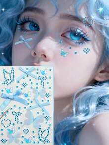 1pc Y2K Style Colorful Rhinestone Butterfly Sticker, Shiny Heart Bow Gem Decal, Suitable For Face, Eye Makeup, Nails, Body Decoration, Fit For Party, Holiday, Cosplay, Available In Yellow/Blue/Red/Pink/Purple 5 Colors - Multicolor - View 15