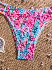 Conjunto de traje de baño de 2 piezas con estampado de concha, tirantes removibles y nudo delantero para mujer, ideal para vacaciones de verano en la playa - color - Ver 6