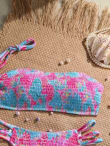 Conjunto de traje de baño de 2 piezas con estampado de concha, tirantes removibles y nudo delantero para mujer, ideal para vacaciones de verano en la playa - color - Ver 5