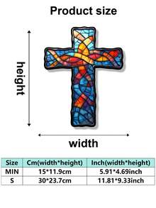 1pc Colorful Glass Textured Cross Iron Wall Decor, Vintage Style Wall Hanging Ornament, Retro Religious Home Decor Hanging Piece, Suitable For Bathroom, Living Room, Bedroom, Wall Decoration - Cross - View 4