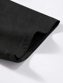 1pc Teen Boys Fashion Personalized Versatile Spider Print Vintage Suede Short Sleeve Shirt - Black - View 5