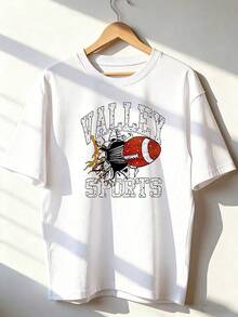 Retro Sporty Style Short Sleeve T-Shirt, Fashionable Short Sleeve T-Shirt For Spring And Summer 2026, Made In Mexico, 180 Grams. Cartoon Print, Couple Design, Suitable For Indoor Or Outdoor Wear. Crew Neck, Unisex, Ideal For Office And Leisure. One-Piece Pack. - WH-P631577SLNDXZGY426 - 查看 1