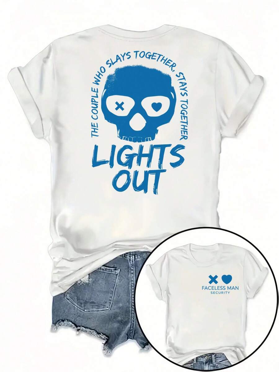 Camiseta de SimpieAndVersatileDesign con un estampado de la novela romántica oscura "Lights Out" (la segunda parte de la serie "Lords") - una camiseta de manga corta con cuello redondo para mujer, de corte holgado y suave, un artículo de moda imprescindible para la primavera y el verano, hecha de algodón. - Blanco - Ver 1