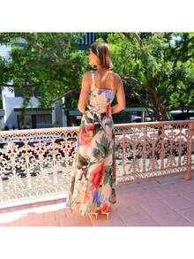 Vestido largo de tirantes estilo francés retro verano 2026, estampado y favorecedor para mujer europea y americana. - Rojo - Ver 5