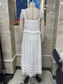 Women See Through Flowy Long Dress Sleeveless Ruffle Sheer Mesh Maxi Beach Dress Vocation Bikini Coverups - White - View 6
