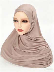 1pc Plus Size Women's New Headscarf Scarf, Long Solid Color Casual Soft Scarf - Khaki - View 2