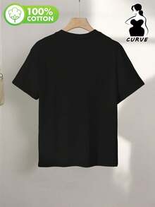 Plus Size - Plus Size - Line Dance Time, Women's 100% Round Neck Casual Loose Breathable Versatile Short Sleeve T-Shirt With Cowboy Hat Print PD-910 Summer Tops - Black - View 2