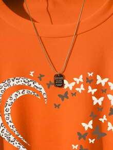 Blusa casual de mujer con estampado de leopardo, cintura fruncida, adecuada para exteriores, citas, vuelta al colegio, versátil, color vino tinto con diseño de corazón - Naranja - Ver 5