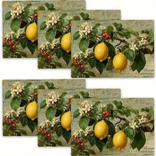 1/4 Pcs Lemon Blossom Placemat Set - Vintage Linen Rectangular Table Mats, Rustic Hand Wash Only, Ideal For Dining & Holiday Decor, Lemon Kitchen Decor - Farmhouse - View 9