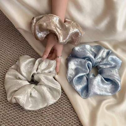 Dây buộc tóc lớn kiểu Pháp bằng satin ánh ngọc trai, độ co giãn cao, phụ kiện tóc búi đuôi ngựa thanh lịch dành cho nữ.