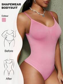 1 pieza Mono moldeador para mujer, compresión abdominal, faja para la cintura, levantador de glúteos, mono moldeador sin costuras, ropa interior tipo tanga - Rosa - Ver 5