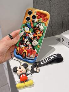 Disney Mickey Mouse Clubhouse Phone Case : 3D Fluffy Pattern Border Protector Phone Soft Phone Case With A Free Cute Mickey Bracelet Chain Lanyard, Mickey, Minnie, Goofy, Donald Duck, Daisy Duck, Pluto, For Apple 17 Promax 17 Pro 16 15 14 13 12 11 Pro Max XS Max X XR Soft Cover Summer Phone Case - trắng - Xem 4