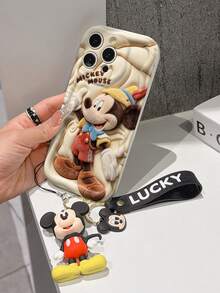 Disney Mickey Mouse Clubhouse Phone Case : 3D Fluffy Pattern Border Protector Phone Soft Phone Case With A Free Cute Mickey Bracelet Chain Lanyard, Mickey, Minnie, Goofy, Donald Duck, Daisy Duck, Pluto, For Apple 17 Promax 17 Pro 16 15 14 13 12 11 Pro Max XS Max X XR Soft Cover Summer Phone Case - 白色 - 查看 4