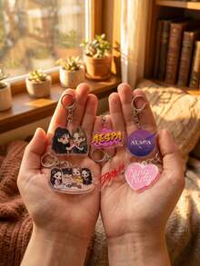 1pc/6pcs K-Pop Group Aespa Member & Logo Graphic Keyring Packs, K-Pop Style Asymmetric And Heart-Shaped Acrylic Keychains, With Drama Still Album Art And Ningning Name Detail Charms, Suitable For K-Pop Fans, Back To School, Concert, Gift, Birthday, Valentine's Day, Christmas, New Year, Anniversary, Graduation, Souvenir And Daily Use - Multicolor - View 4