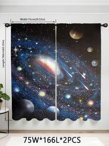 2 Panels Galaxy Nebula Starry Sky Curtains, Space Print Window Curtains, Soft Light Filtering Astronomy Curtains For Boys Girls, Machine Washable - Multicolor - View 24