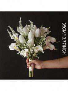 1 bouquet de tulipes artificielles blanches et roses, bouquet de mariée, décoration d'anniversaire, fournitures de fête, décoration de chambre, cadeau de remise des diplômes, cadeau d'été, cadeau de plage, cadeau de rentrée scolaire, fournitures scolaires - Multicolore - Voir 9