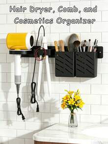 No-Drill Bathroom Organizer For Hair Dryers, Flat Irons And Curling Irons. With Built-In Storage Compartments To Organize Combs, Makeup Brushes And Cosmetics, Ideal Bathroom Storage For All Hairstyling Tools. - Multicolor - View 2