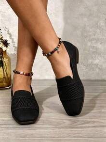 Women Woven Slip On Flat Shoes, Breathable Soft Upper Non Slip Washable Casual Footwear For Daily Shopping Walking Dating & Holiday Gift - Black - View 5