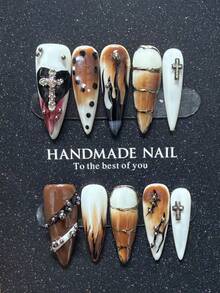 Handmade Detachable Nail Armor Plates, European And American Cross-Border Popular High-End Elegant Style - Rust Brown - View 11