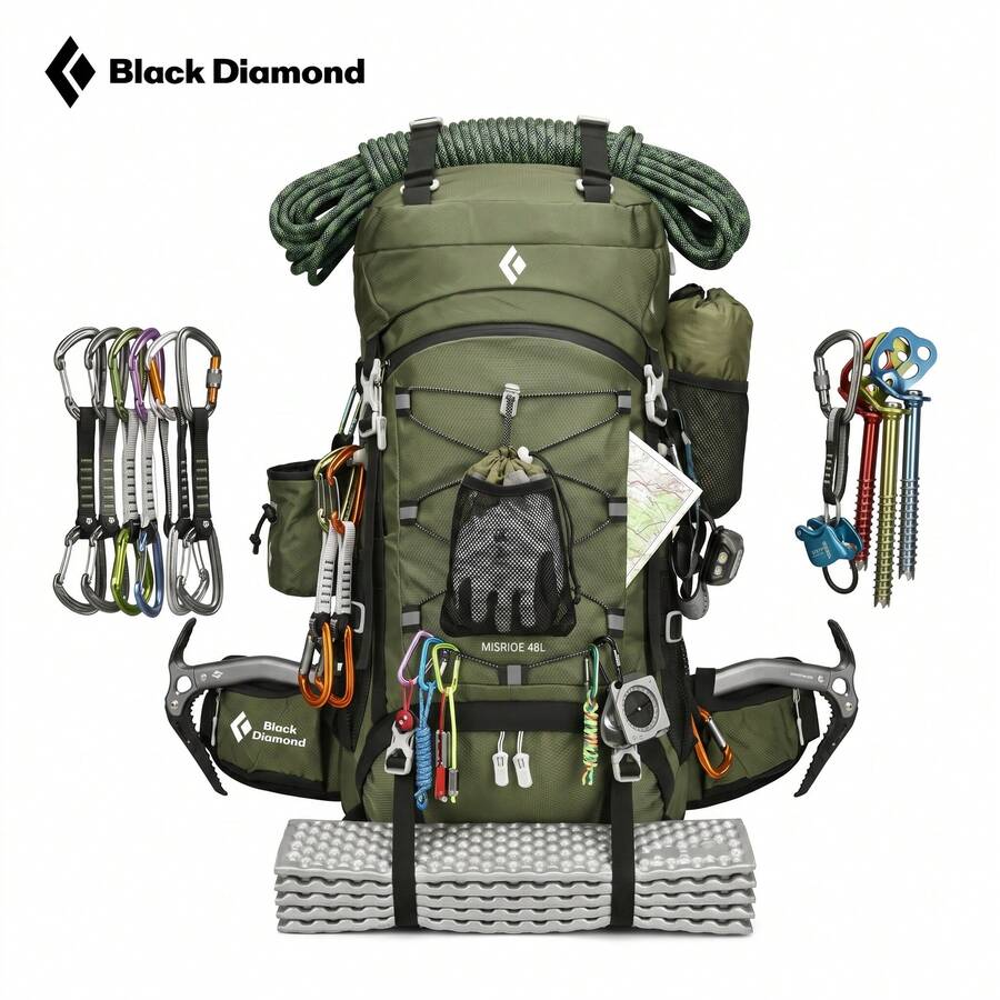 Outdoor Hiking Backpack 48L, Unisex Tactical Outdoor Travel Backpack - Green - View 1