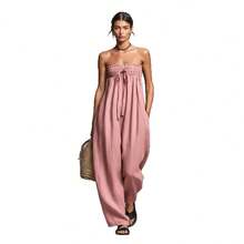 2026 European And American Spring/Summer New Cotton-Linen Blend Simple Strapless Tube Top Jumpsuit - Green - View 6