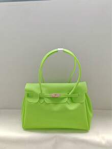 Tote Bag With Stitched Seams, Large Capacity, PVC Shoulder Bag - Tender Green - View 1