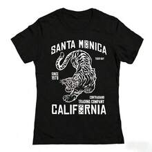 100% cotton Camiseta ajustada de algodón para mujer con estampado de tigre de Santa Mónica de Matt Keeling - Negro - Ver 6