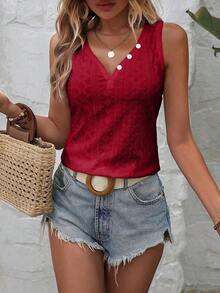 Hotletica Solid Eyelet Embroidery Tank Top - Burgundy - View 1
