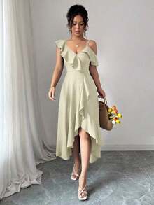 YHHElenzga Vestido elegante de verano con efecto de mezclilla, con volantes asimétricosYHH - Albaricoque - Ver 4