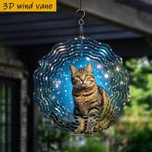 3D立体“星空下的猫咪”风铃,10英寸*10英寸,带旋转挂钩,360°旋转DIY创意风铃装饰,经典款式,无需电池即可旋转 - A - 查看 4