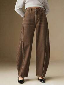 Pantalones de pierna curva de moda y azules para mujer, adecuados para el Día de San Valentín, el Día de la Madre, de alta gama - Marrón - Ver 1