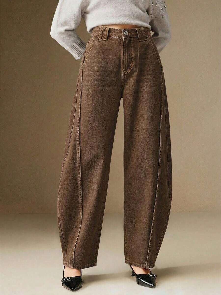 Pantalones de pierna curva de moda y azules para mujer, adecuados para el Día de San Valentín, el Día de la Madre, de alta gama - Marrón - Ver 1