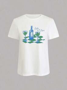 Una camiseta de manga corta para mujer con estilo retro americano, de diseño holgado y estampado (los pantalones son solo sugerencias de estilo). Este artículo sencillo y elegante presenta patrones de texto con temática tropical, siendo un elemento imprescindible para crear un estilo relajado de vacaciones. Es muy adecuado para ocasiones como el Día del Trabajo y el Día de la Independencia de México. La gruesa camiseta multicolor está hecha de 100% algodón con estampados modernos, y es adecuada tanto para hombres como para mujeres. Es un estilo completamente nuevo para primavera/verano/otoño, transpirable y cómodo, sencillo y versátil. - Blanco - Ver 2