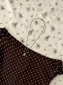 Blusa corta asimétrica fruncida para mujer - Marrón - Ver 3