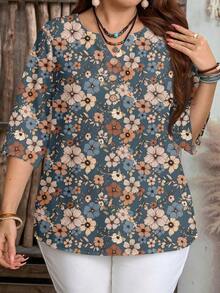 Blusa de estilo minimalista casual con mangas cortas y patrón de rayas marrones, adecuada para primavera/verano - Multicolor 2 - Ver 6