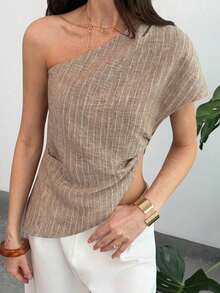 Blusa de unicolor casual y versátil para uso diario de mujer - Albaricoque 2 - Ver 5