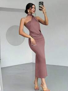 Vestido suelto con mangas acampanadas asimétricas de color marrón moca para mujer, vestido largo de moda, ropa de primavera/verano, adecuado para ir al trabajo, elegante, sexy, vacaciones, playa, estilo bohemio, Hawái, festivales de música, fiestas, atuendo de trabajo - Marrón Mocha - Ver 7