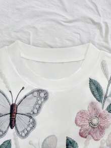Vestido de mujer de manga corta con cuello redondo y rayas versátil - Blanco 2 - Ver 3