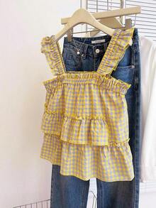 Blusa linda con volantes a cuadros para mujer - Multicolor 2 - Ver 3