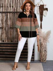 Camisa de mujer de estilo minimalista casual con microrayas azules, adecuada para primavera/verano, con vibra de resort - Multicolor 8 - Ver 3
