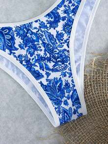 Set de 2 piezas Bikini bandeau con estampado floral rosa para mujer, con tirantes desmontables adecuado para vacaciones en la isla y sesiones de fotos en la playa en verano - Multicolor 14 - Ver 6