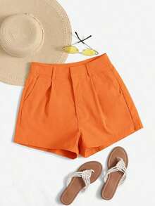 Shorts diarios tejidos de unicolor para mujer, sencillos - Naranja - Ver 6
