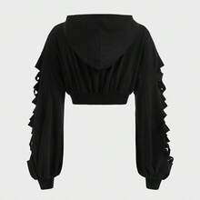PUNK Skeleton Print Drop Shoulder Drawstring Hoodie, School,Long Sleeve Tops - Negro - Ver 3