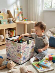 1pc Large Capacity Foldable Storage Box, Durable Dinosaur Print Open Storage Bin, Baby Diaper & Toy Organizer Basket, Foldable Nursery Storage Box, Drawer-Style Multi-Functional Space-Saving Design For Home, Dorm, Home Organization, Underbed Storage - Multicolor - View 15